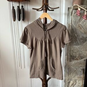 Y2K Sonoma Hooded Short Sleeve Zip Up Top